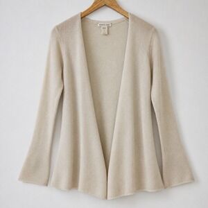 Minnie Rose Cardigan Women XS Cream 100% Cashmere Open Front Long Sleeve Sweater